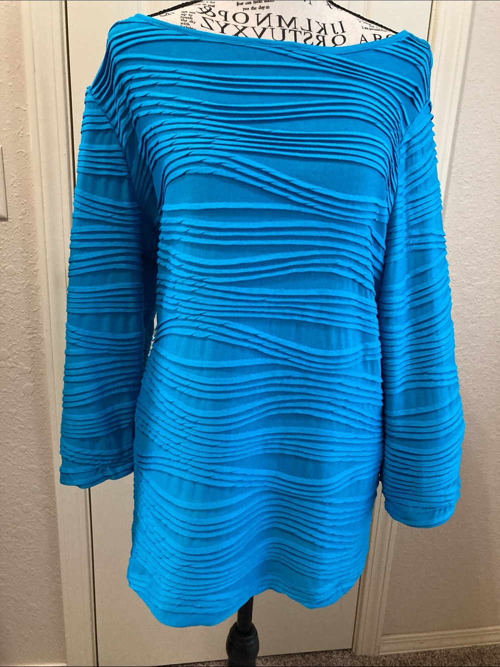 Allison Daley Bright Turquoise Textured Long-Sleeve Boatneck Dress